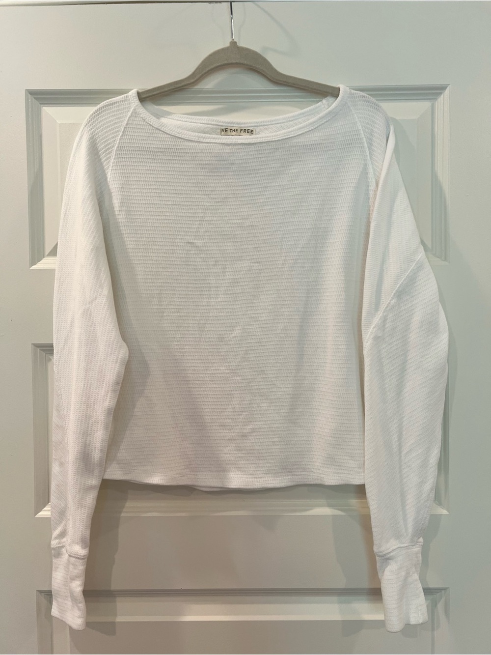 We The Free White Waffle Knit Long Sleeve Thermal Top Size S Boat Neck Cotton - Picture 5 of 8